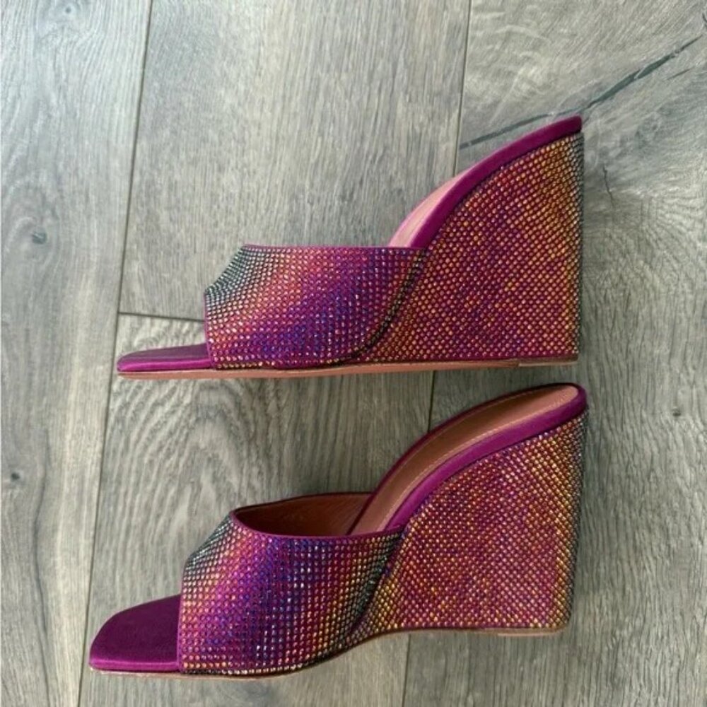 New Authentic Amina Muaddi Lupita Crystal Wedge Slide Sandal - Picture 6 of 6
